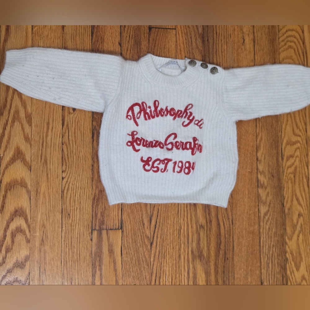 Philosophy White Sweater with Red Lettering